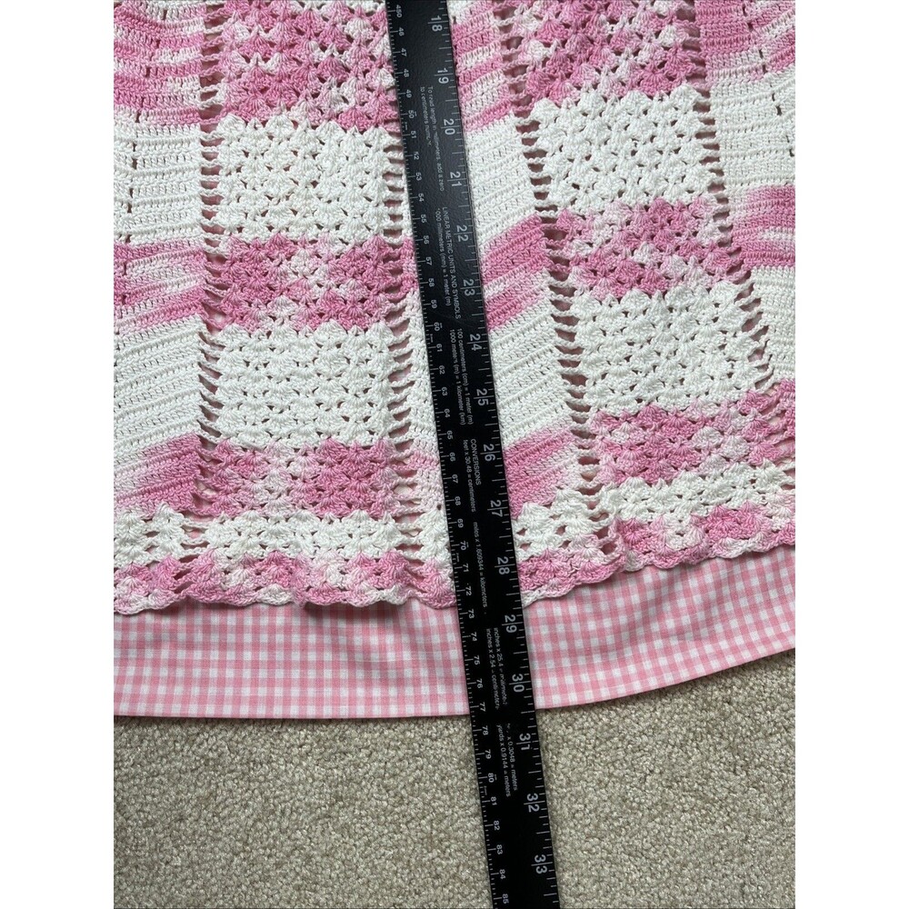 VTG 50-70s Handmade Child’s Linen Apron Pinafore Embroidered Crochet Gingham EUC - Picture 9 of 13